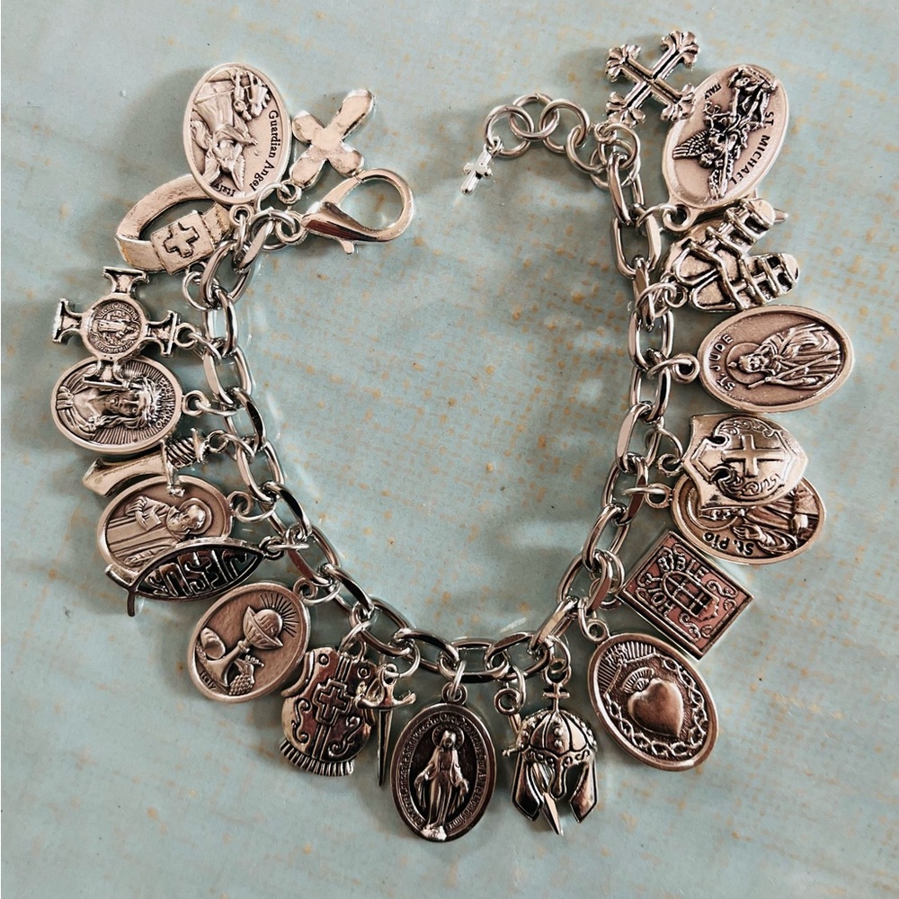 Charm Bracelet Armor of God, Saints Medals, Cross Charms/Catholic - Picture 12 of 12